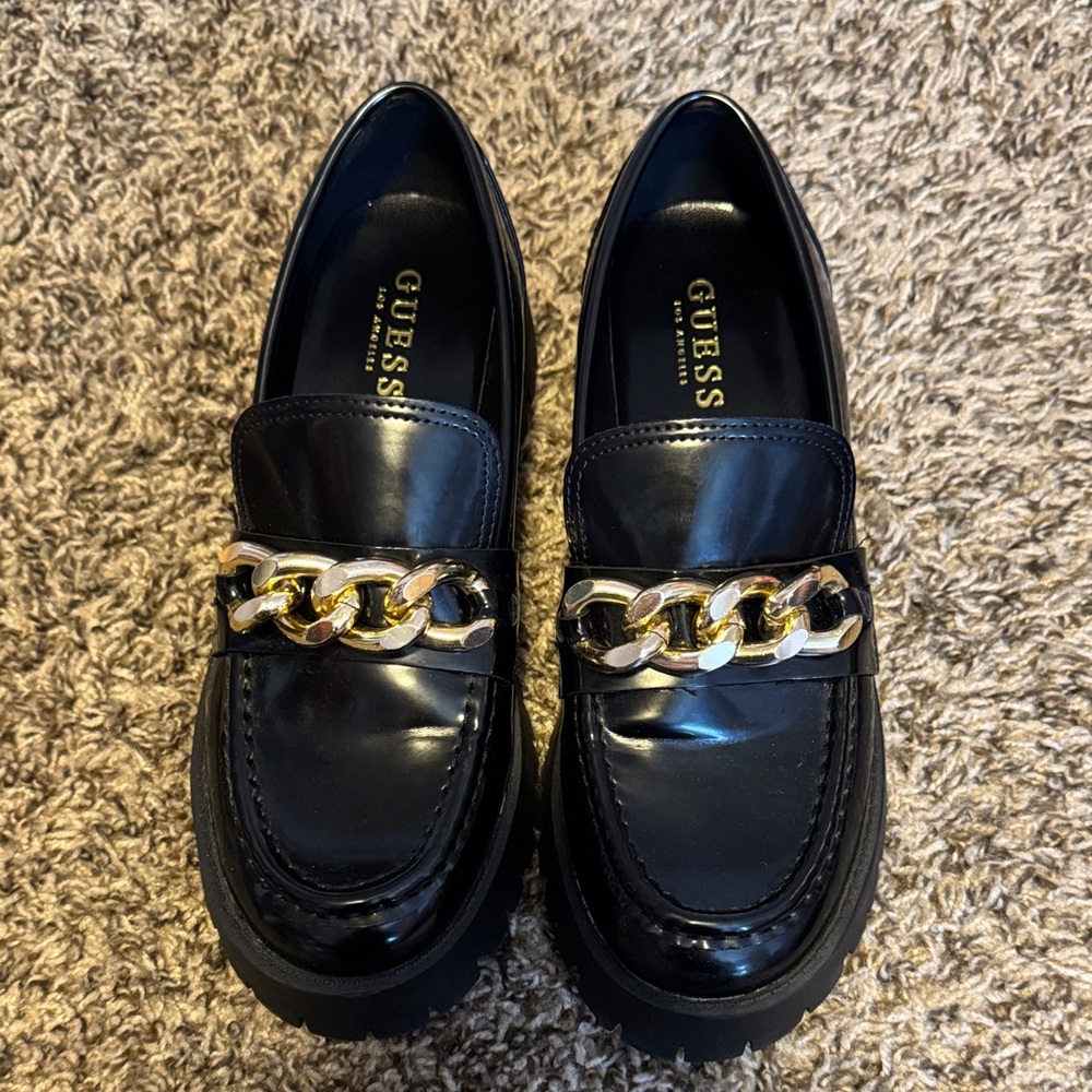 Guess Black Loafers with Gold Accent